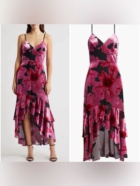 HUTCH Royce Floral High Low Velvet Burnout Dress Sz 0 Romantic Luxe Bohemian